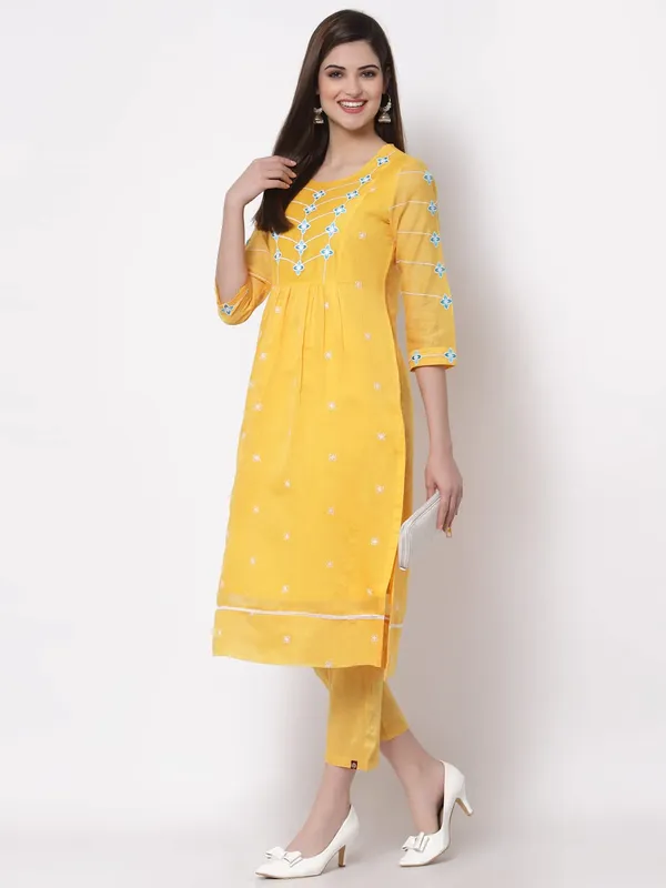 Ochre_Chanderi_Cotton_Silk_A-Line_Kurta_Pant_Set_For_Women