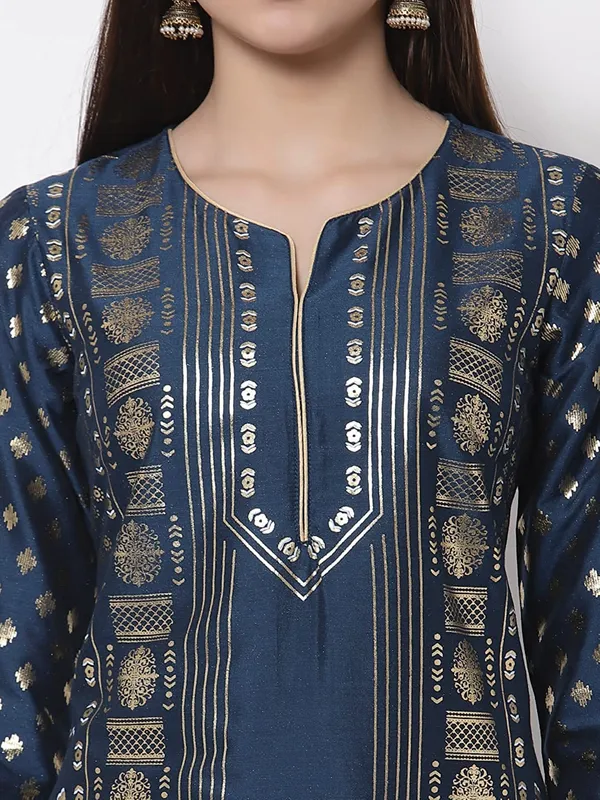 Teal_Cotton_Silk_Printed_A-Line_Salwar_Suit_Set_For_Women
