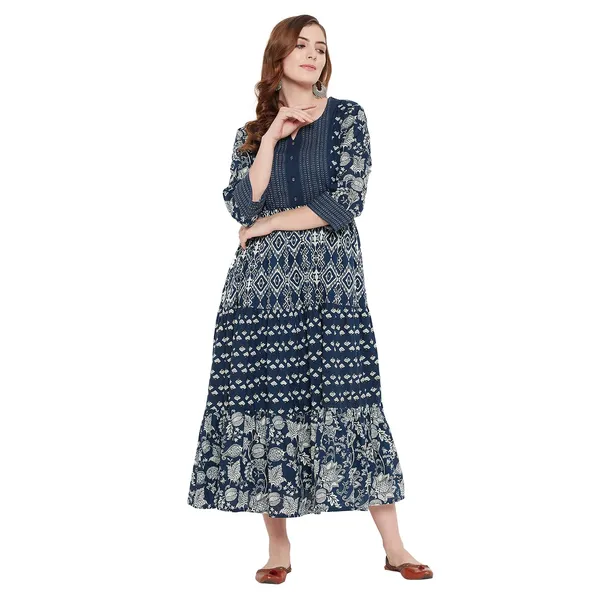 Indigo_Mangalagiri_Cotton_Tiered_Kurta_For_Women