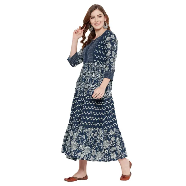 Indigo_Mangalagiri_Cotton_Tiered_Kurta_For_Women