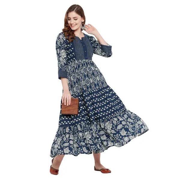Indigo_Mangalagiri_Cotton_Tiered_Kurta_For_Women
