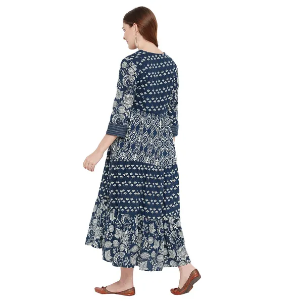 Indigo_Mangalagiri_Cotton_Tiered_Kurta_For_Women
