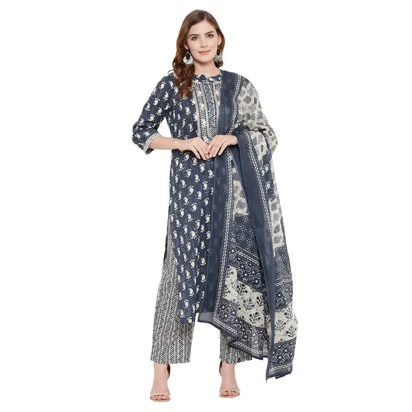 Indigo_Cotton_Straight_Kurta_Pant_Dupatta_Set_For_Women