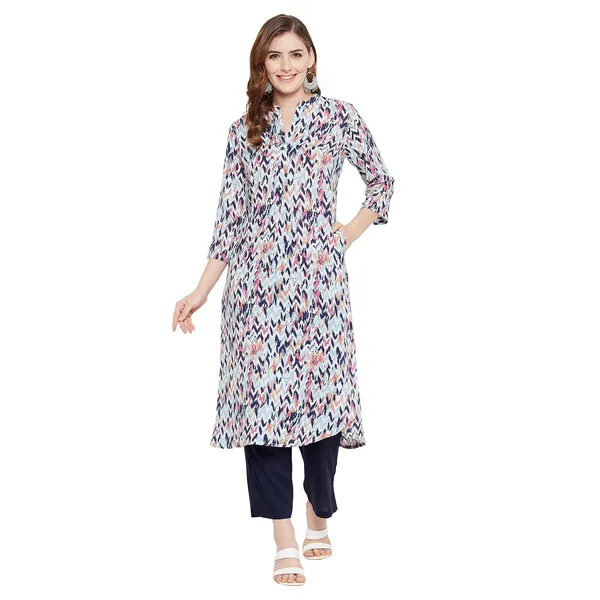 Blue_Viscose_Printed_A-Line_Kurta_Pant_Set_For_Women