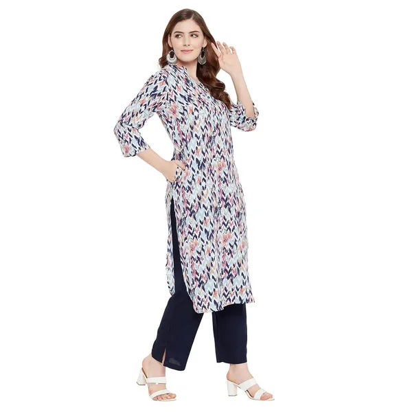 Blue_Viscose_Printed_A-Line_Kurta_Pant_Set_For_Women