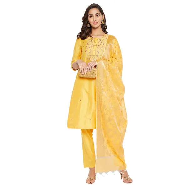 Yellow_Cotton_Silk_Straight_Embroidered_Suit_Set_With_Dupatta_For_Women