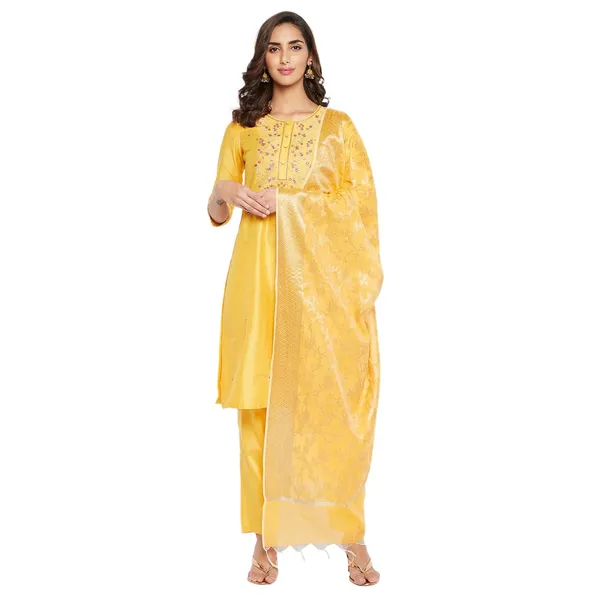 Yellow_Cotton_Silk_Straight_Embroidered_Suit_Set_With_Dupatta_For_Women