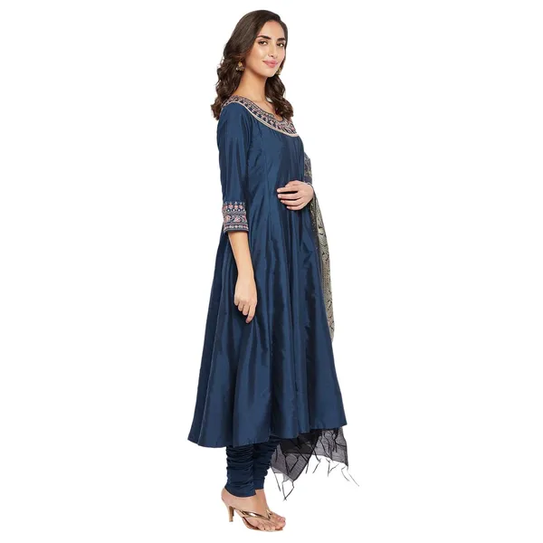 Indigo_Cotton_Silk_Embroidered_Anarkali_Suit_Set_With_Dupatta_For_Women