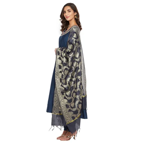 Indigo_Cotton_Silk_Embroidered_Anarkali_Suit_Set_With_Dupatta_For_Women