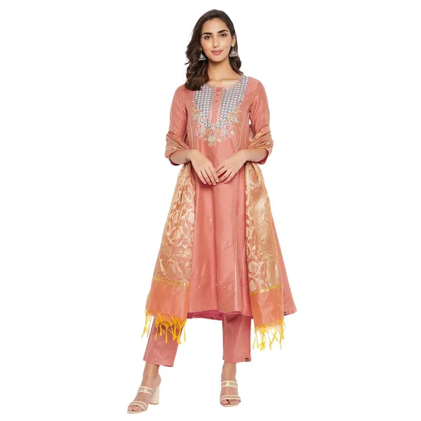 Peach_Cotton_Silk_Regular_Fit_Anarkali_Suit_Set_For_Women