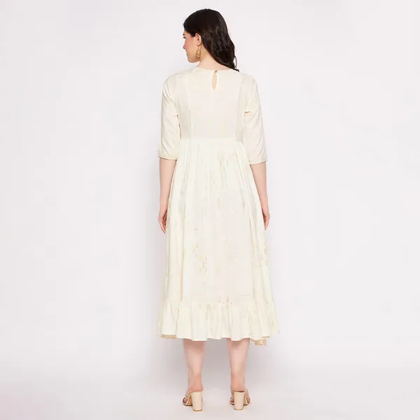 Off_White_Cotton_Foil_Printed_Tiered_Frill_Dress_For_Women