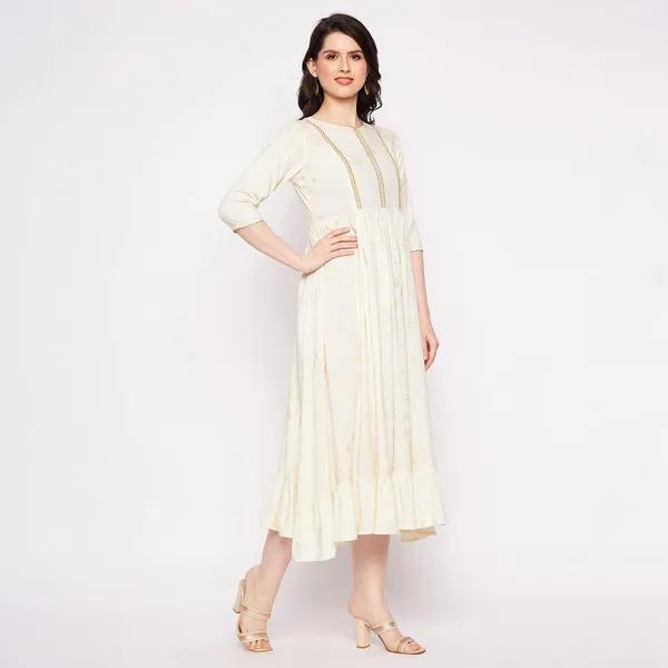 Off_White_Cotton_Foil_Printed_Tiered_Frill_Dress_For_Women
