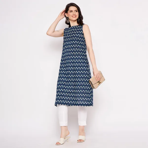 Navy_Blue_Cotton_Sleeveless_Printed_Kurta_For_Women