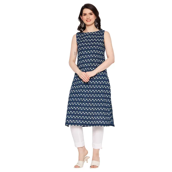 Navy_Blue_Cotton_Sleeveless_Printed_Kurta_For_Women
