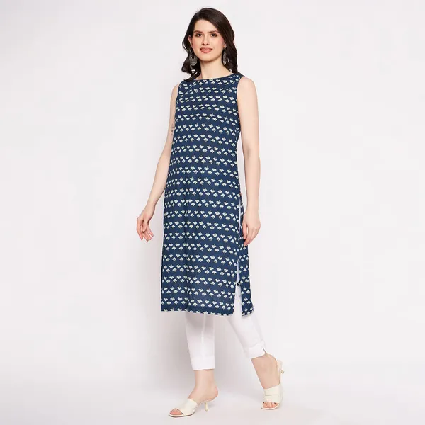 Navy_Blue_Cotton_Sleeveless_Printed_Kurta_For_Women
