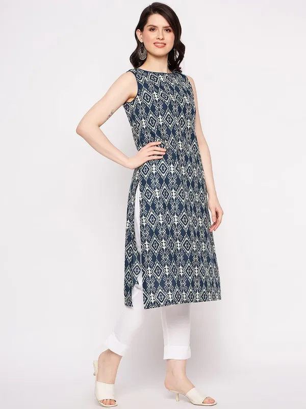 Indigo_Cotton_Sleeveless_Printed_Kurta_For_Women
