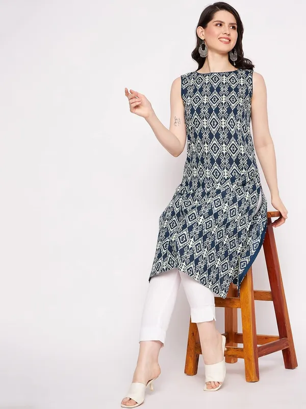 Indigo_Cotton_Sleeveless_Printed_Kurta_For_Women