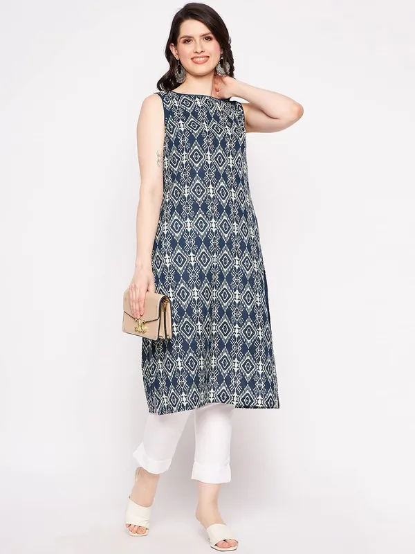 Indigo_Cotton_Sleeveless_Printed_Kurta_For_Women