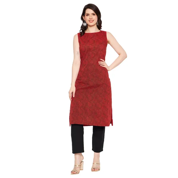 Rust_Cotton_Sleeveless_Printed_Kurta_For_Women