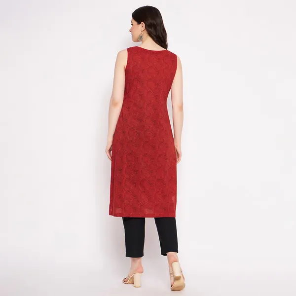 Rust_Cotton_Sleeveless_Printed_Kurta_For_Women