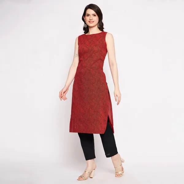 Rust_Cotton_Sleeveless_Printed_Kurta_For_Women