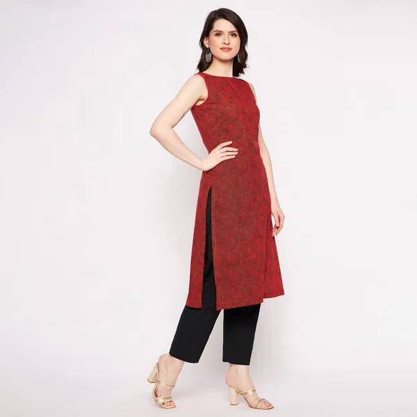 Rust_Cotton_Sleeveless_Printed_Kurta_For_Women