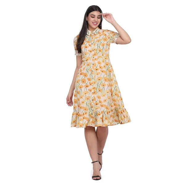 Off_White_Cotton_A-Line_Frill_Short_Dress_For_Women