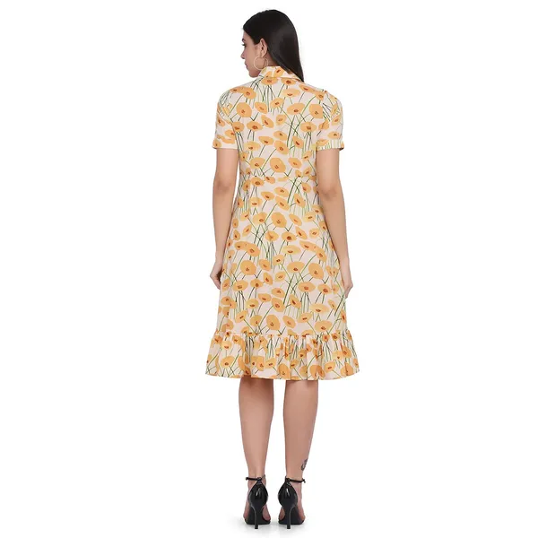 Off_White_Cotton_A-Line_Frill_Short_Dress_For_Women