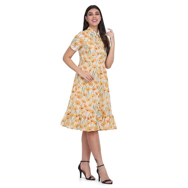 Off_White_Cotton_A-Line_Frill_Short_Dress_For_Women