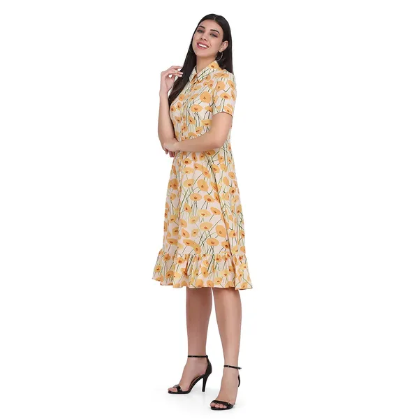 Off_White_Cotton_A-Line_Frill_Short_Dress_For_Women