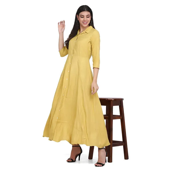 Ochre_Viscose_Jacquard_Flared_Maxi_Dress_For_Women