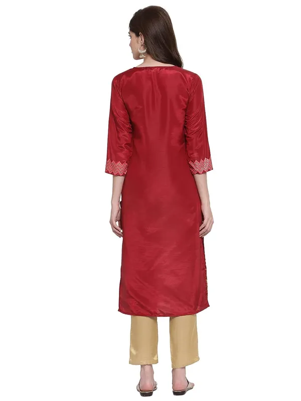 Red_Shantung_Straight_Kurta_With_Gold_Embellishments_For_Women