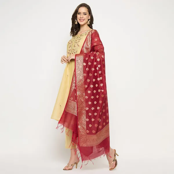 Beige_Chanderi_Embroidered_Anarkali_Suit_Set_With_Dupatta_For_Women
