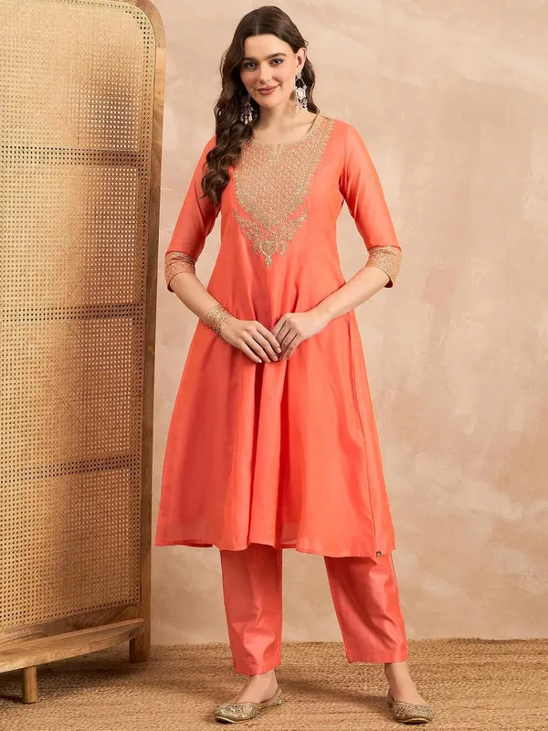 Rust_Chanderi_Silk_Embroidered_Anarkali_Suit_Set_For_Women