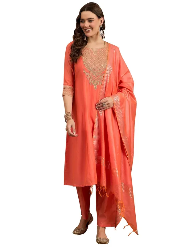 Rust_Chanderi_Silk_Embroidered_Anarkali_Suit_Set_For_Women