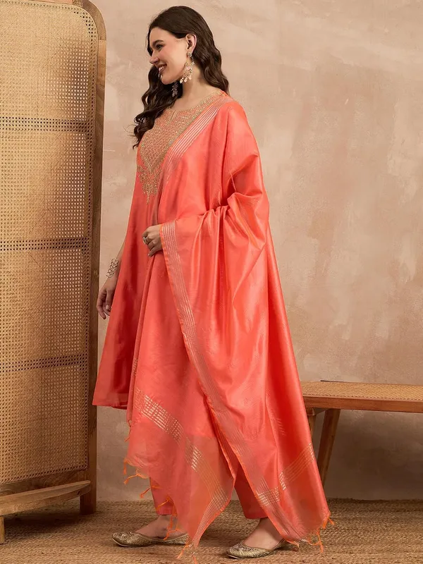 Rust_Chanderi_Silk_Embroidered_Anarkali_Suit_Set_For_Women