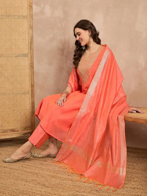 Rust_Chanderi_Silk_Embroidered_Anarkali_Suit_Set_For_Women