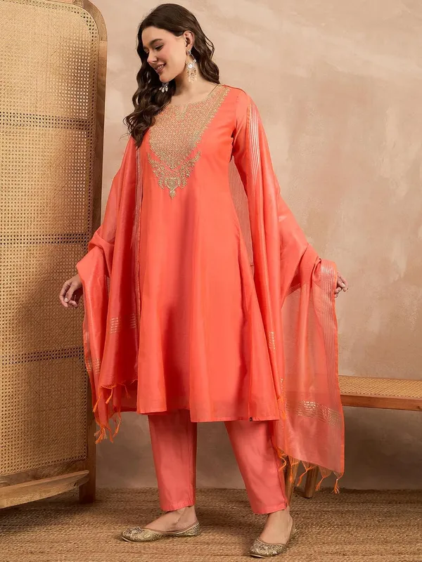 Rust_Chanderi_Silk_Embroidered_Anarkali_Suit_Set_For_Women