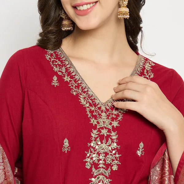 Maroon_Mangalagiri_Embroidered_Anarkali_Kurta_Pant_Set_With_Banarasi_Dupatta_For_Women