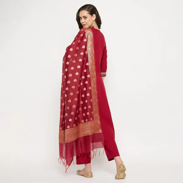 Maroon_Mangalagiri_Embroidered_Anarkali_Kurta_Pant_Set_With_Banarasi_Dupatta_For_Women