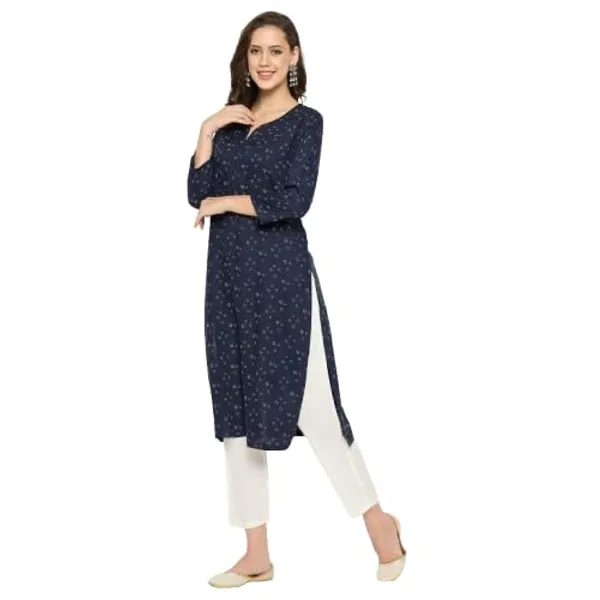 Navy_Blue_Viscose_Rayon_Straight_Printed_Kurta_Pant_Set_For_Women