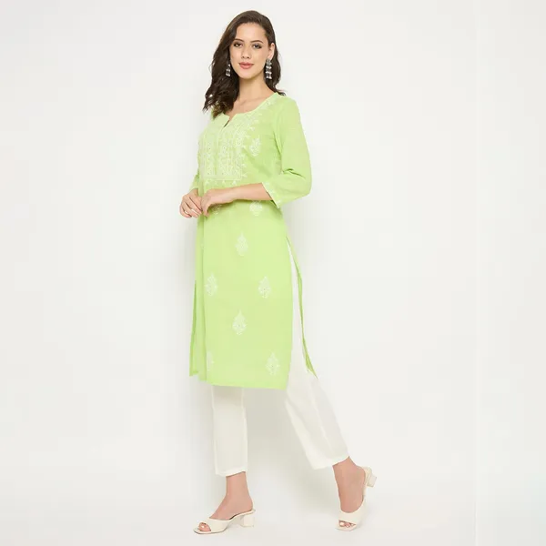 Light_Green_Cotton_Slub_Straight_Embroidered_Kurta_Pant_Set_For_Women