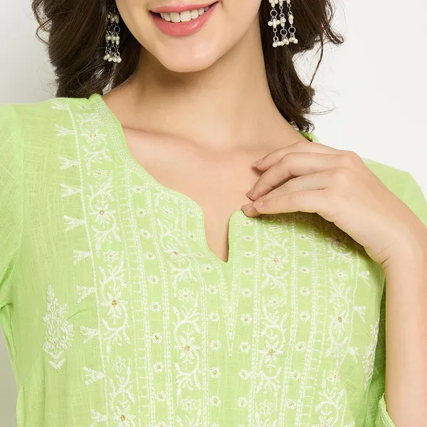 Light_Green_Cotton_Slub_Straight_Embroidered_Kurta_Pant_Set_For_Women
