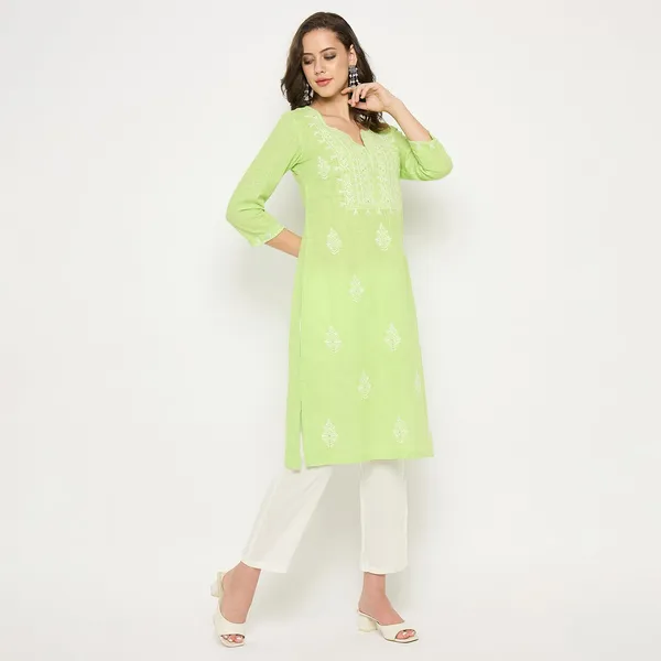 Light_Green_Cotton_Slub_Straight_Embroidered_Kurta_Pant_Set_For_Women