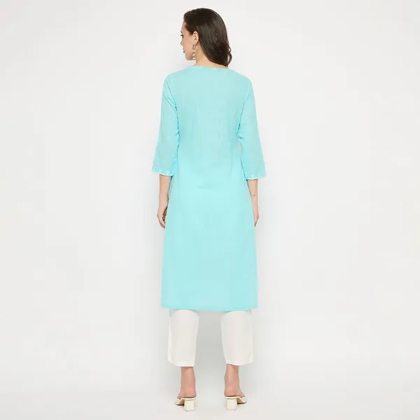 Sky_Blue_Cotton_Slub_Embroidered_Straight_Kurti_Pant_Set_For_Women