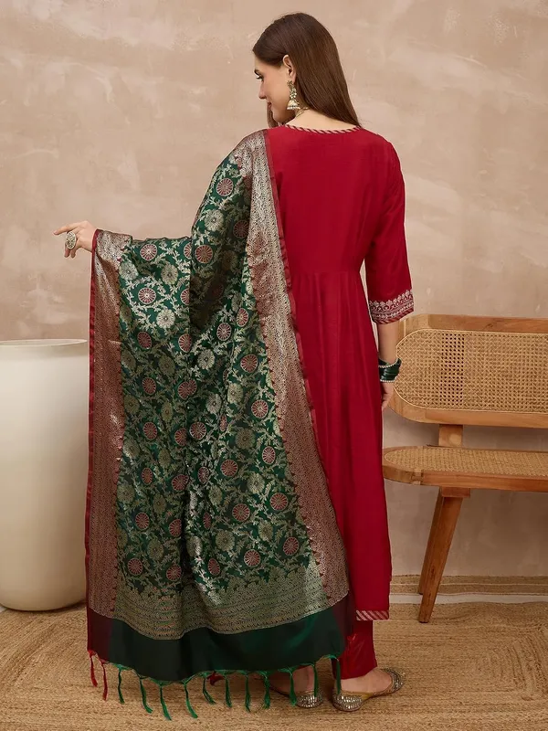 Maroon_Embroidered_Angrakha_Anarkali_Suit_Set_With_Banarasi_Dupatta_For_Women