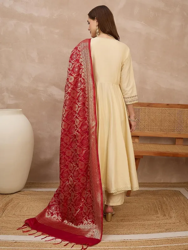 Champagne_Gold_Embroidered_Angrakha_Anarkali_Suit_Set_With_Banarasi_Dupatta_For_Women