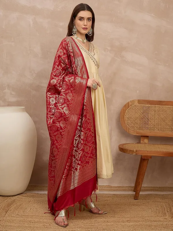 Champagne_Gold_Embroidered_Angrakha_Anarkali_Suit_Set_With_Banarasi_Dupatta_For_Women