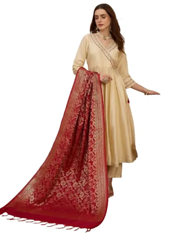 Champagne_Gold_Embroidered_Angrakha_Anarkali_Suit_Set_With_Banarasi_Dupatta_For_Women