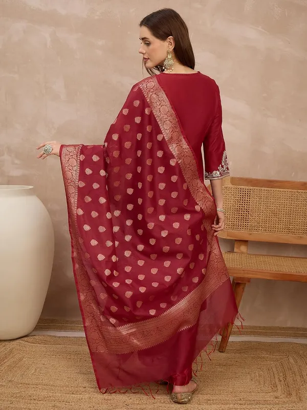 Maroon_Cotton_Silk_Embroidered_Anarkali_Suit_Set_With_Banarasi_Dupatta_For_Women